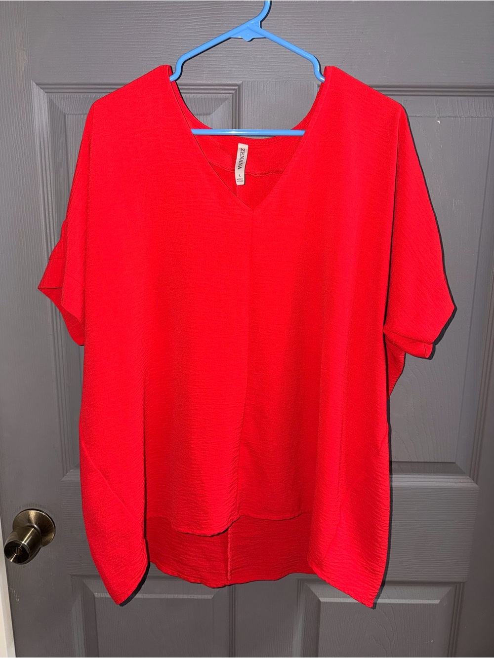 Zenana Outfitters Red V-Neck Relaxed Short-Sleeve Blouse